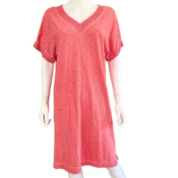 Chicos V-Neck Short Sleeve Cotton Tunic Dress Womens Size 1 Orange Textured - Picture 1 of 7
